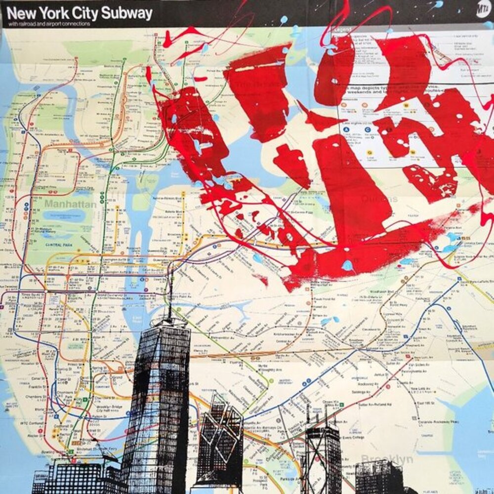 ❤ Handpainted I LOVE New York Skyline Acrylic Paint Artwork on a NYC Subway Map - Picture 4 of 11